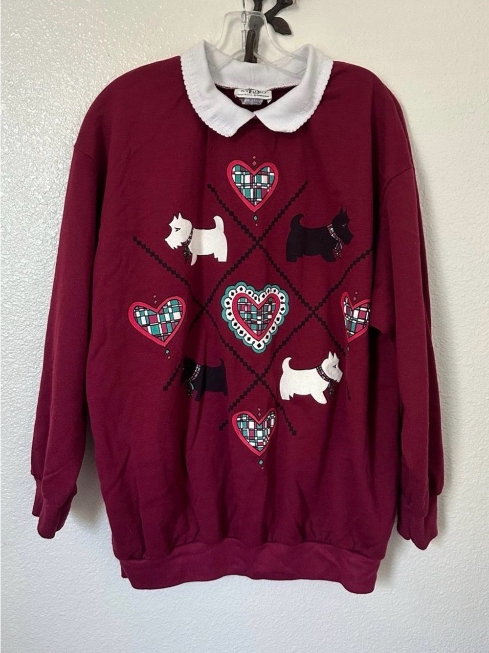 YS Studio Vintage Heart/Dogs Wmns Pullover Sweater /Top ~2X